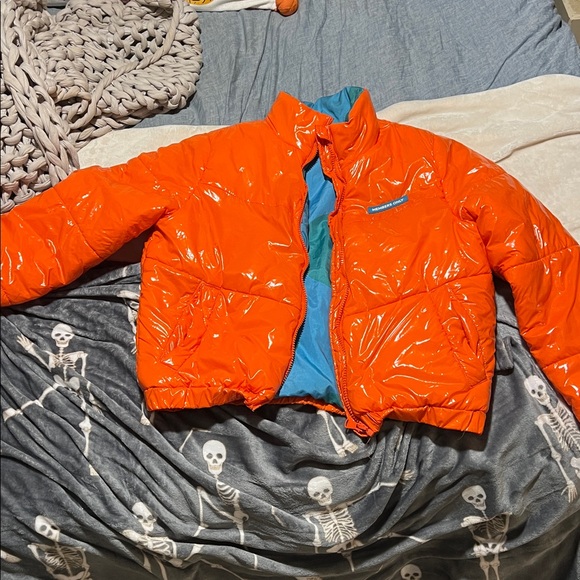 Members Only Hi Shine Orange Jacket with Blue Accent - Picture 1 of 5